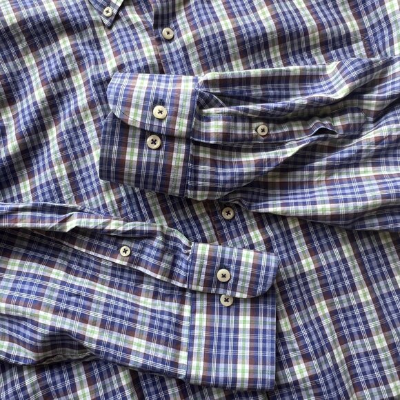 Peter Millar Blue & Green Plaid Button-Up 100% Cotton Shirt Mens Size XL - Picture 3 of 10